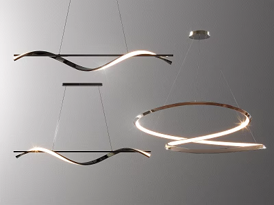 Modern Curved And Circular Pendant Lights With Metallic Frame And LED Glow For Interior Decoration 3d model