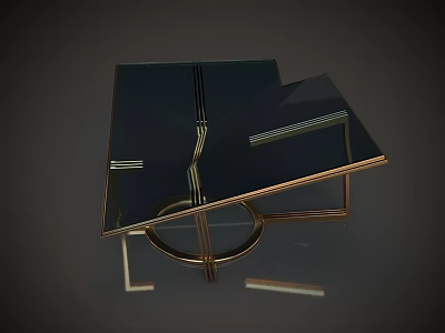 Modern Coffee Table With Glass Top And Gold Metal Geometric Frame Design 3d model