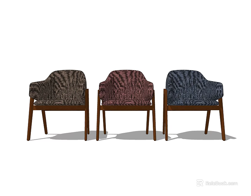 Three Accent Chairs With Zebra Pattern In Different Colors And Wooden Legs 3d model 