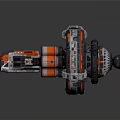 Futuristic Sci Fi Mechanical Device With Circular Structure Orange Gray Components And Blue Lights