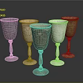 Set Of Colorful Decorative Household Goblets With Intricate Patterns And Metallic Bases