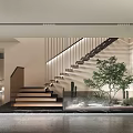 Modern Staircase Interior Design With Green Plants And Minimalist Lighting