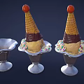 Playful Ice Cream Cones With Smiling Faces In Silver Holders And Chocolate Tops