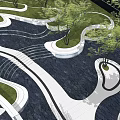 Modern Garden Wall Design With Curved Pathways Greenery And Stone Surfaces
