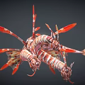 Two Mythical Red White Striped Creatures With Dragon Like Bodies And Red Feathered Wings