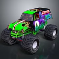 Green Monster Truck With Flame Decals Skull Graphics Death Row Text And Large Tires