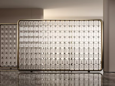 Modern Decorative Screen with Glass Grid Panels and Brass Frame for Interior Design 3d model