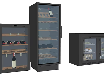 Different Types Of Black Wine Coolers With Glass Doors And Wine Storage 3d model