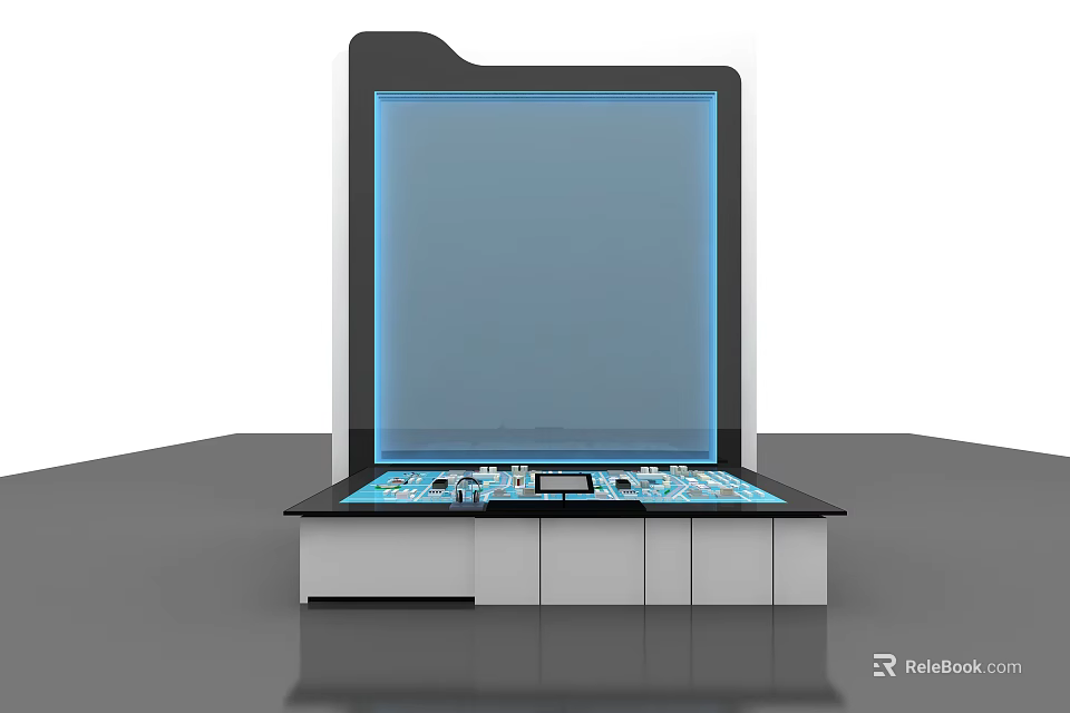 Advanced Commercial Equipment With Large Blue Display Integrated Control Panel And Cabinet Storage 3d model