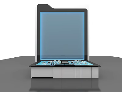 Advanced Commercial Equipment With Large Blue Display Integrated Control Panel And Cabinet Storage 3d model