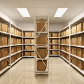 Warehouse Storage Interior With Neatly Arranged Shelves And Stacked Cardboard Boxes