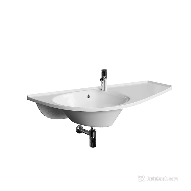 Modern White Ceramic Wall Mounted Washbasin With Sleek Design And Chrome Faucet 3d model 