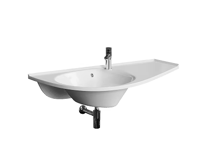 Modern White Ceramic Wall Mounted Washbasin With Sleek Design And Chrome Faucet 3d model