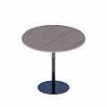 Modern Minimalist Round Coffee Table With Wood Grain Top And Black Metal Base