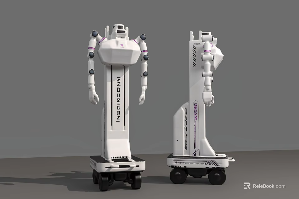 Modern Intelligent Robots With White Body And Wheels For Mobile Operations 3d model 