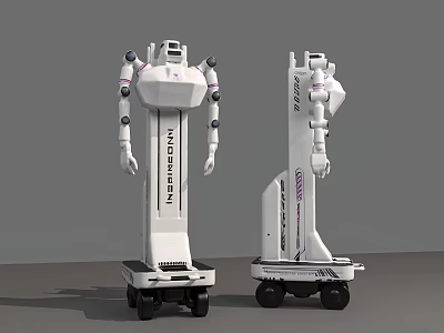 Modern Intelligent Robots With White Body And Wheels For Mobile Operations 3d model