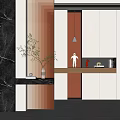 Modern White Shoe Cabinet With Orange Accent And Decorative Items On Top