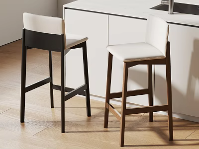 Modern Minimalist Solid Wood Bar Stools With Comfortable Padded Seats For Kitchen Counter Island 3d model