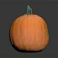 Fresh Ripe Orange Pumpkin with Green Stem and Smooth Texture on Black Background