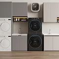 Modern Bathroom Cabinetry With Washing Machines Dryers Sinks And Storage Design