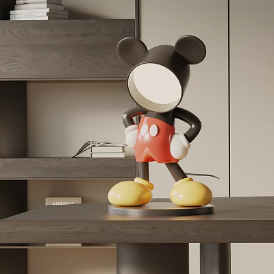 Mickey Mouse Shaped Table Lamp With Black Ears White Face Red Shorts And Yellow Shoes 3d model