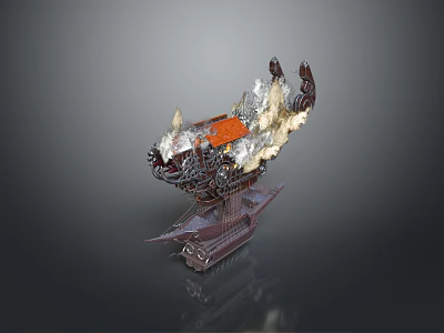 Traditional Dragon Craft Sculpture With Intricate Carving And Orange Accent On Dark Base 3d model