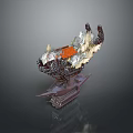 Traditional Dragon Craft Sculpture With Intricate Carving And Orange Accent On Dark Base