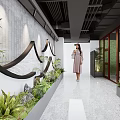 Modern Office Landscape With Curved Wall Decor Green Plants Stone Accents And Recessed Lighting
