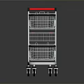 Metal Shopping Cart With Double Layer Wire Baskets Red Handle And Wheels