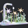 Artistic Floral Display With Colorful Flowers Green Plants And Curved Water Structure