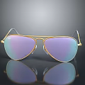Aviator Style Sunglasses With Gold Frame And Purple Gradient Lenses On Reflective Surface