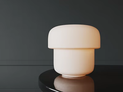 Minimalist White Table Lamp With Round Shape On Black Table Dark Background 3d model