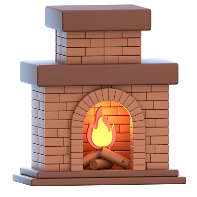Cozy Traditional Brick Fireplace Interior With Burning Flames And Stacked Logs 3d model