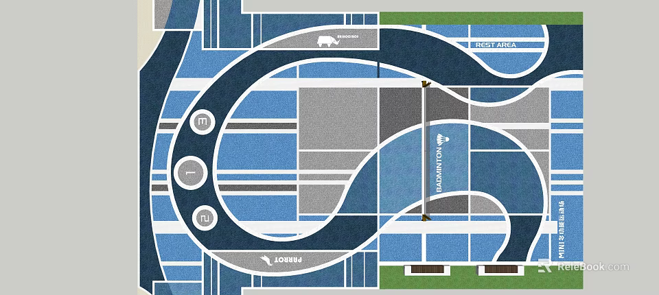 Forest Runway Sports Area Design With Track Layout And Fitness Facilities 3d model 