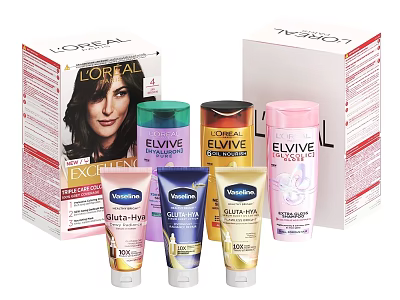 Loreal Excellence Hair Color Elvive Care And Nivea Skincare Daily Essentials 3d model