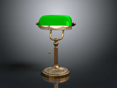 Elegant Table Lamp With Green Lampshade And Ornate Gold Base 3d model