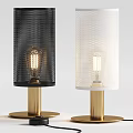 Black and White Table Lamps with Perforated Mesh Shades Golden Bases and Exposed Bulbs