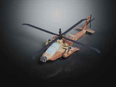 Brown Military Helicopter Model Featuring Black Rotors Transparent Cockpit and Detailed Structure 3d model