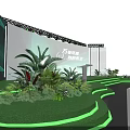 Green Stage Design With Lighting Seats Plants And Backdrop Screen 3d model