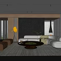 Modern Living Room Interior With Curved White Sofa Round Coffee Table And Decorative Plants