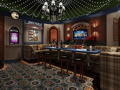 Modern KTV Interior Design With Sofa Tables TV Screen And Decorative Elements 3d model