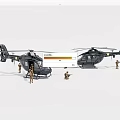 Two Black Military Helicopters Parked With Armed Soldiers Standing Around Them