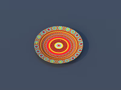 Vibrant Multicolor Geometric Dinnerware Set With Circular Red Orange Pattern For Dining Table 3d model