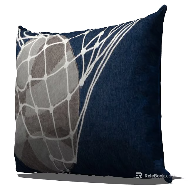 Navy Blue Decorative Pillow With White Mesh Pattern And Gray Accent Design 3d model 