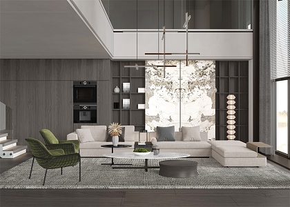 Modern Duplex Living Room High Grade Grey Living Room 3d model