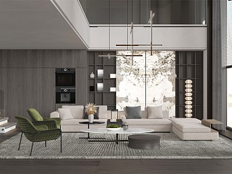 Modern Duplex Living Room High Grade Grey Living Room 3d model