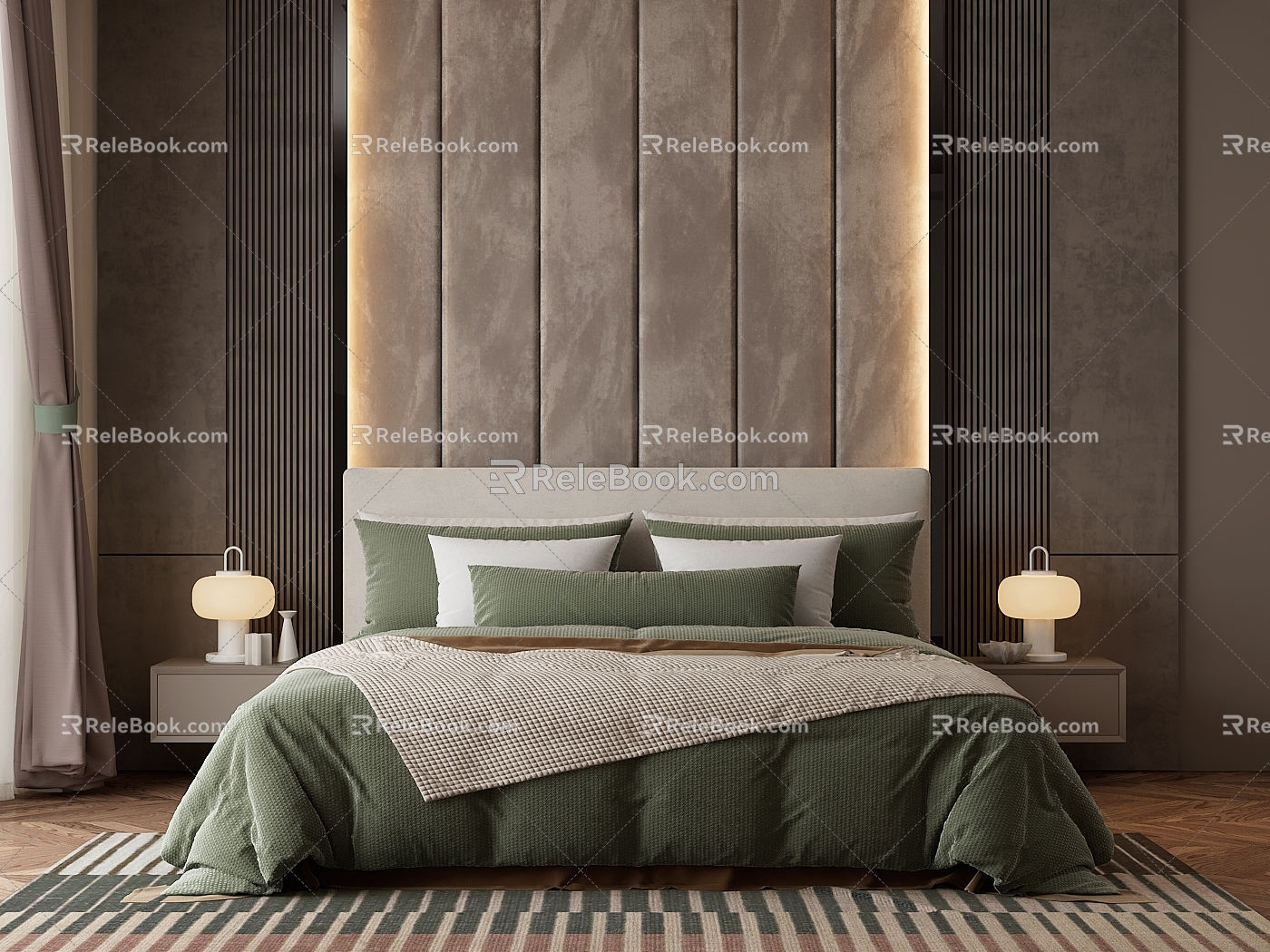 Bedroom Double Bed Light Luxury Bedroom Soft Bed Carpet Bedding Pillow Bedroom Background Wall 3d model