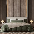 Bedroom Double Bed Light Luxury Bedroom Soft Bed Carpet Bedding Pillow Bedroom Background Wall 3d model