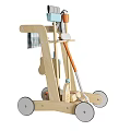 Light Wood Baby Walker For Toddlers With Shovel Basket Towel And White Wheels