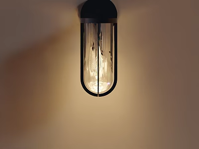 Modern Black Wall Light with Transparent Glass Shade and Illuminated Bulb on Beige Wall 3d model